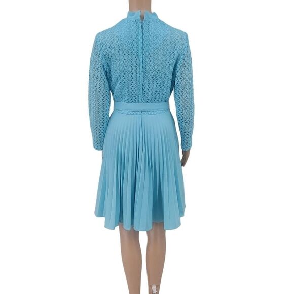 Mary Dobbs Original Vintage 60s Blue Polyester Hostess Dress Zigzag Pleats - Picture 11 of 16